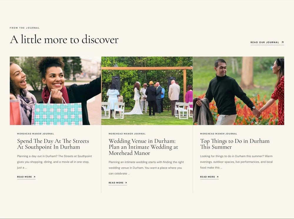 Morehead Manor journal: three articles about Durham and weddings at the manor.