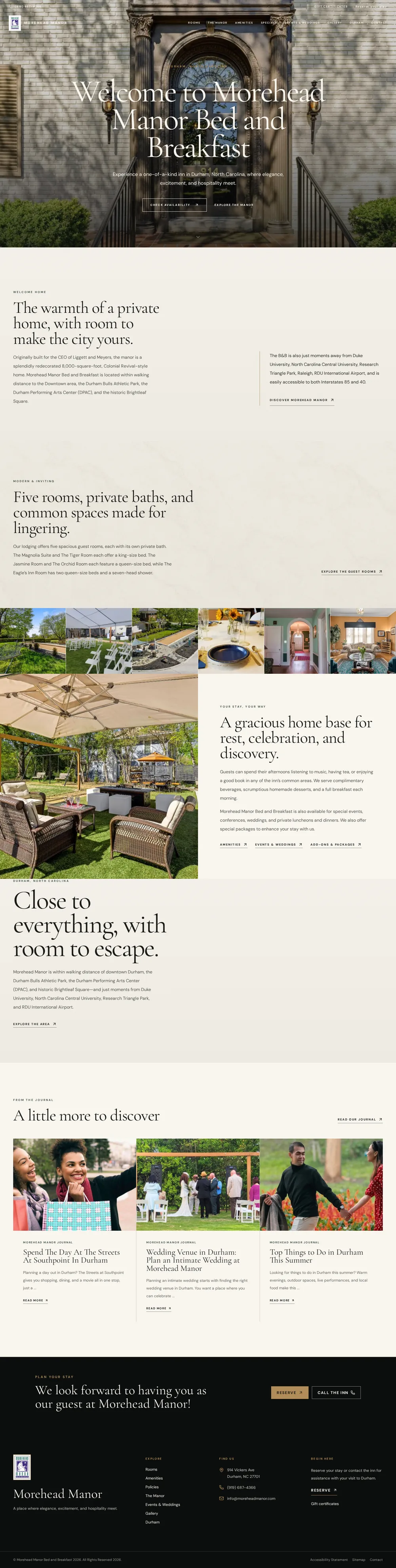 The complete Morehead Manor home page, top to bottom.