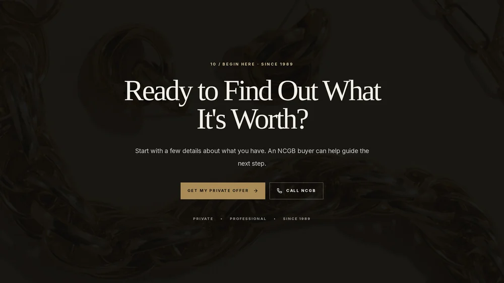 NCGB closing section: Ready to Find Out What It's Worth? with Get My Private Offer and Call NCGB.